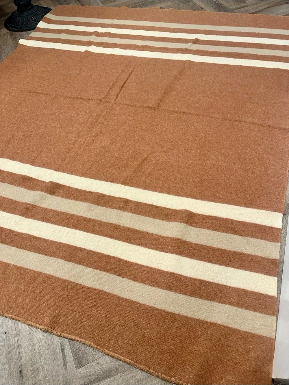 Vintage Baron Woolen Mills Blanket in Muted Rose, Cream and Tan